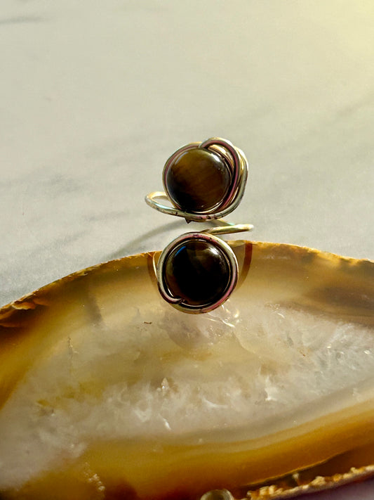 Tiger eye wrap around ring - gold