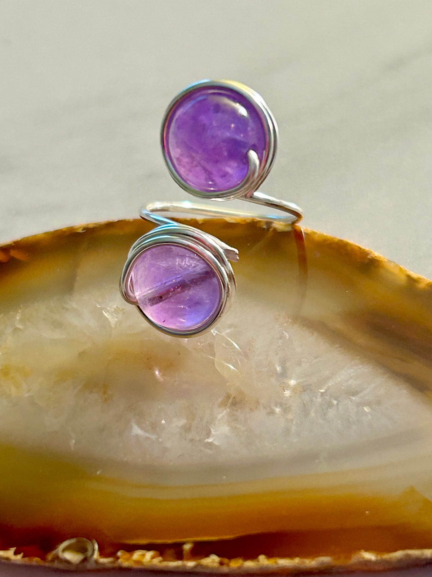 Amethyst wrap around ring - silver